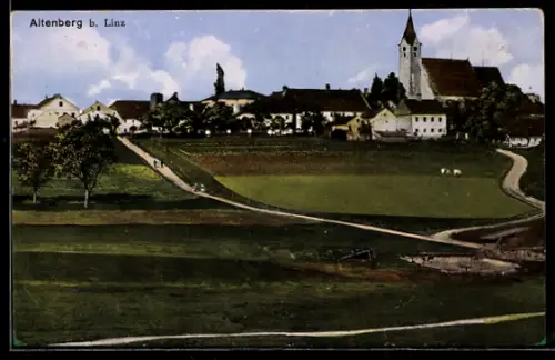 AK Altenberg b. Linz, Ortspanorama mit Feldern u. Kirche