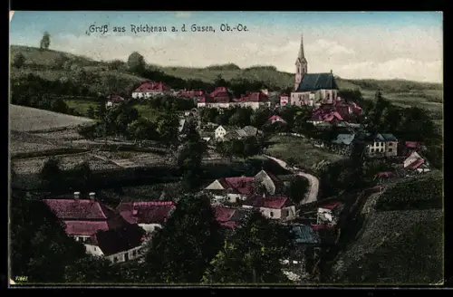 AK Reichenau a. d. Gusen, Ortsansicht mit Kirche aus der Vogelschau