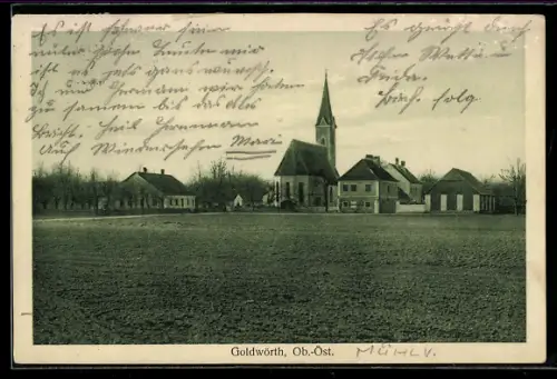 AK Goldwörth /Ob. Öst., Dorf mit Kirche