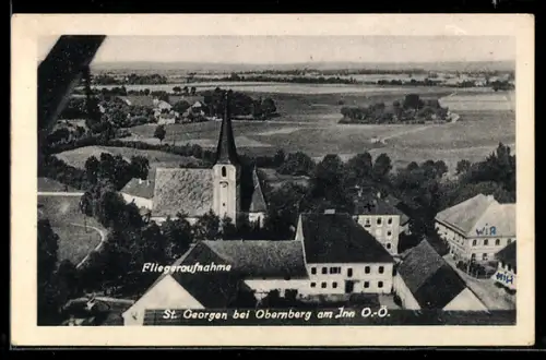 AK St. Georgen bei Obernberg, Ortspartie mit Kirche, Fliegeraufnahme