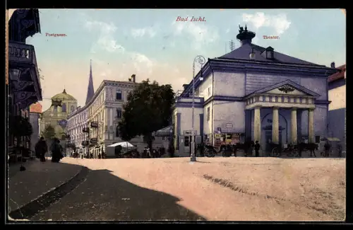 AK Bad Ischl, Strassenpartie mit Theater und Postgasse