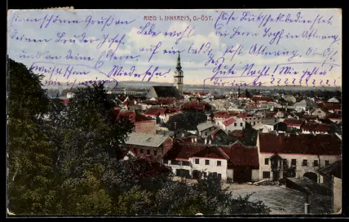 AK Ried i. Innkreis, Teilansicht mit Kirche
