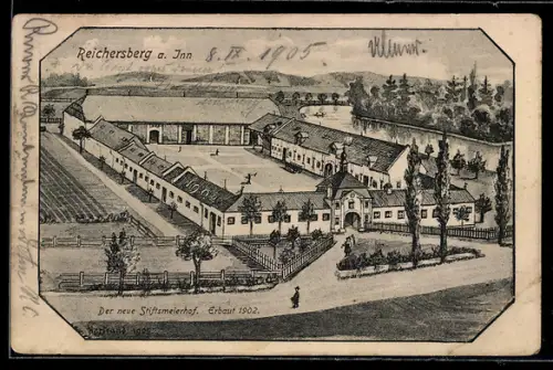 Künstler-AK Reichersberg a. Inn, Neuer Stiftsmeirhof, Erbaut 1902