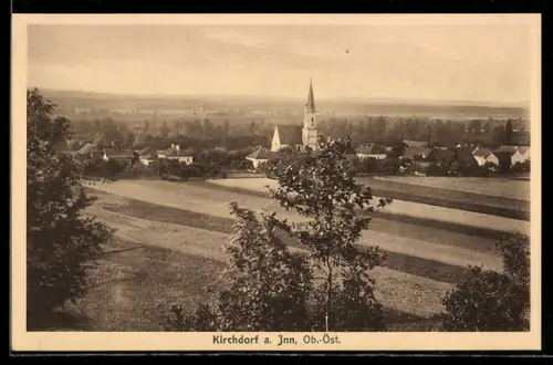 AK Kirchdorf a. Inn, Panorama mit Feldern und Kirche