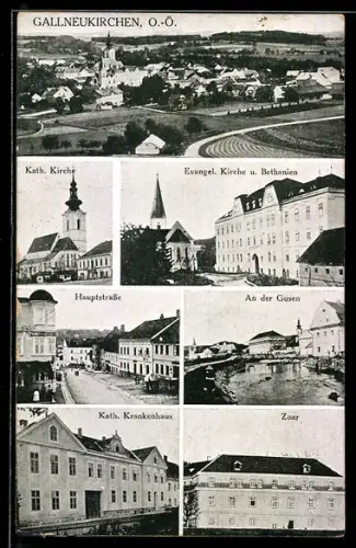 AK Gallneukirchen, Panorama, evangel. Kirche Bethanien, Hauptstrasse, a. der Gusen & Zoar