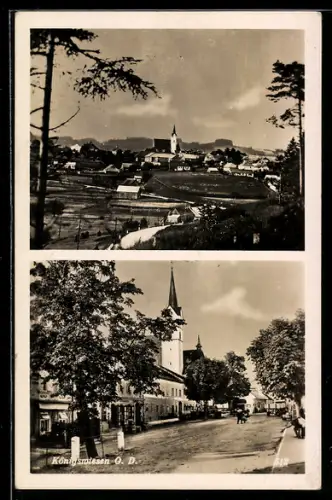AK Königswiesen O. D., Gesamtansicht und Strassenpartie mit Kirche