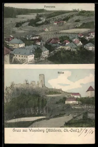 AK Waxenberg /Ob.-Oest., Panorama mit Ruine