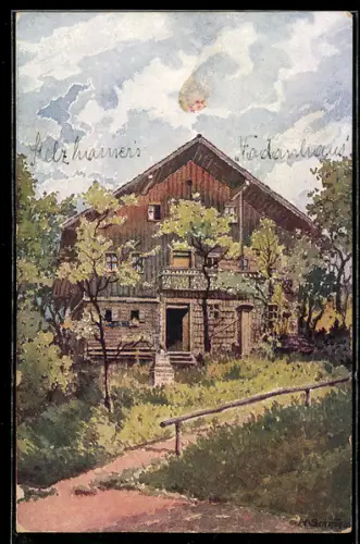 Künstler-AK Pramet /O.Ö., Gross-Piesenham, Stelzhamers Geburtshaus