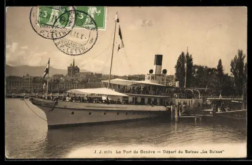 AK Raddampfer La Suisse im Hafen von Genf