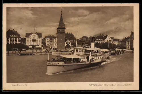 AK Lindau i. B., Dampfer St. Gallen verlässt den Hafen von Lindau