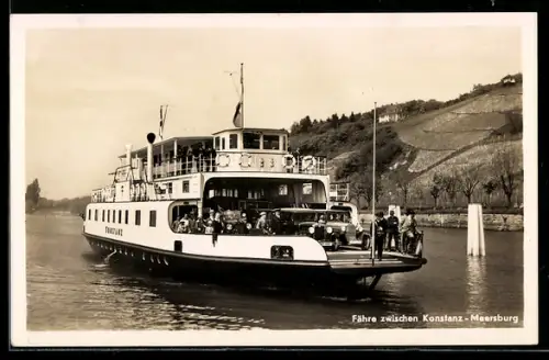 AK Fähre Konstanz zwischen Konstanz-Meersburg mit Automobilen an Bord