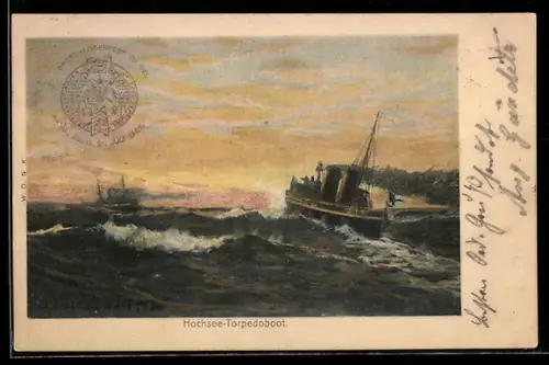 AK Hochsee-Torpedoboote der Kaiserlichen Marine in schwerer See, Kriegsschiff