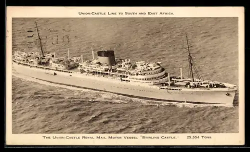 AK Passagierschiff Stirling Castle der Union-Castle-Line aus der Vogelschau