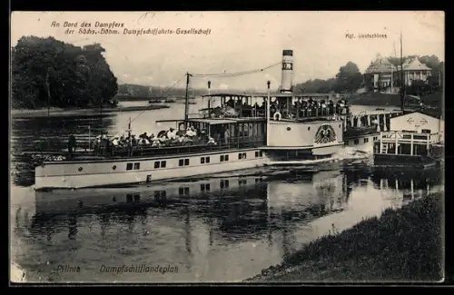 AK Elbe-Dampfer Kaiser Wilhelm II. der Sächs.-Böhm. Dampfschiffahrts-Gesellschaft am Landeplatz in Pillnitz