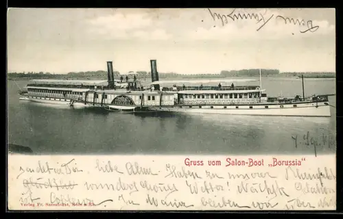 AK Raddampfer Borussia auf dem Rhein nahe dem Ufer