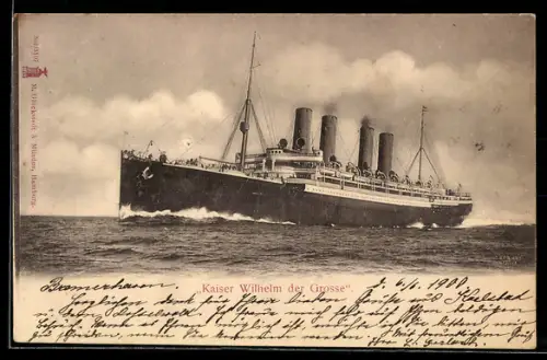 AK Passagierschiff Kaiser Wilhelm der Grosse in Fahrt