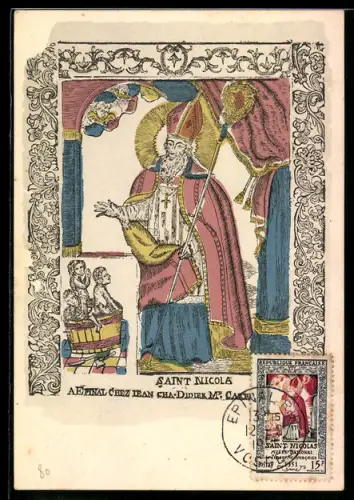 Künstler-Maximum-AK sign. Jean-Charles Didier, Saint Nicolas, Imagier d`Epinal