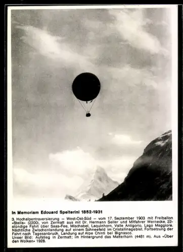 AK Stempel der Ballonpost, Schweizer Ballonführer Edouard Spelterini