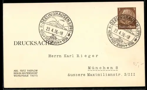 AK Berlin-Wilmersdorf, Ganzsache mit Stempel aus dem Jahr 1936