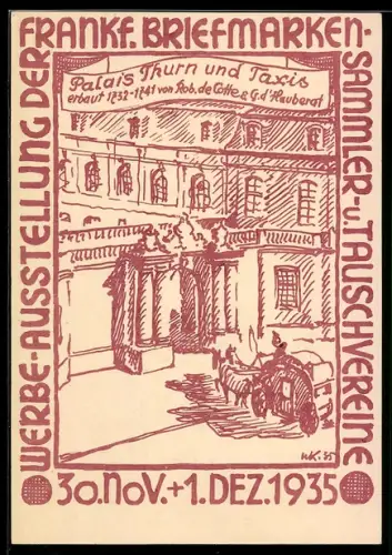 AK Frankfurt /Main, Werbe-Ausstellung Frankf. Briefmarkensammler & Tauschvereine 1935, Palais Thurn & Taxis, Ganzsache