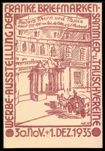 AK Frankfurt /Main, Werbe-Ausstellung Frankf. Briefmarkensammler & Tauschvereine 1935, Palais Thurn & Taxis, Ganzsache