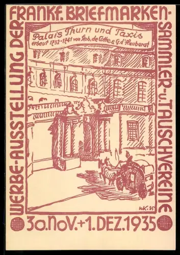 AK Frankfurt /Main, Werbe-Ausstellung Frankf. Briefmarkensammler & Tauschvereine 1935, Palais Thurn & Taxis, Ganzsache