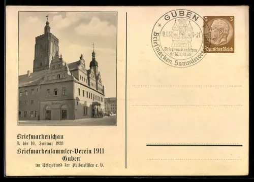 AK Guben, Briefmarkenschau im Januar 1938, Briefmarkensammler-Verein 1911, Ganzsache