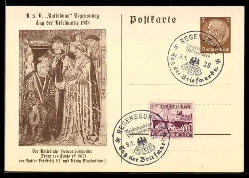 AK Regensburg, BSV Ratisbona, Tag der Briefmarke 1938, Ganzsache, 
