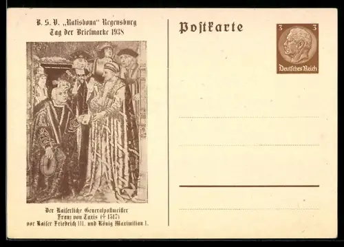 AK Regensburg, BSV Ratisbona, Tag der Briefmarke 1938, Ganzsache