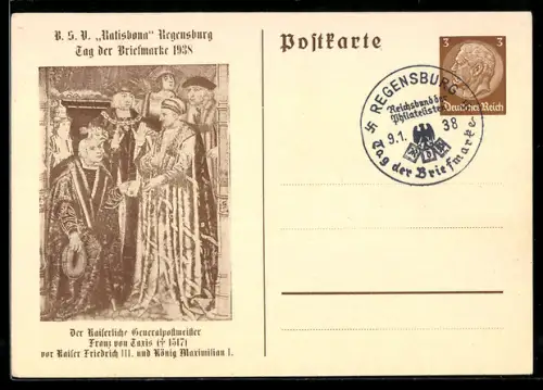 AK Regensburg, BSV Ratisbona, Tag der Briefmarke 1938, , Ganzsache