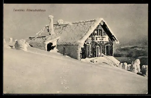 AK Arberschutzhaus, Vereiste Berghütte im Winter