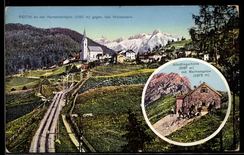 AK Nördlingerhütte, Berghütte mit Reitherspitze, Reith an der Karwendelbahn