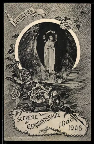 AK Lourdes, Souvenir du Cinquantenaire 1908