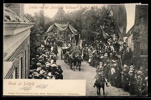 AK Delfzijl, Intocht van het `Koninklijk Echtpaar` 29 Juli 1909
