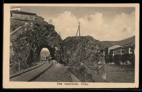 AK Veles, Eisenbahnschienen mit kurzem Tunnel