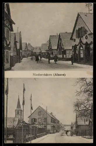 AK Niederrödern /Alsace, Zwei Strassenansichten