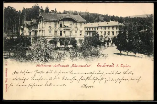 AK Eichwald b. Teplitz, Kaltwasser-Heilanstalt Theresienbad mit Grünanlagen
