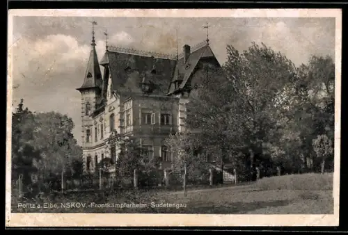 AK Porlitz a. Elbe, NSKOV.-Frontkämpferheim im Sudetengau