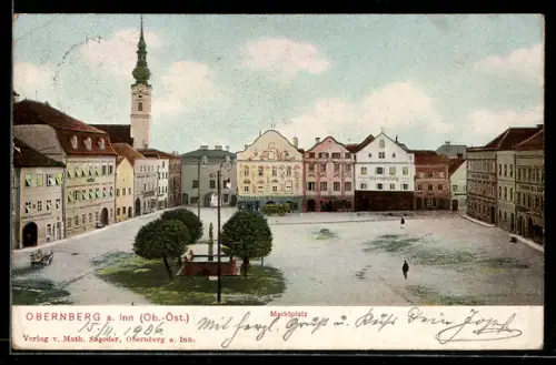 AK Obernberg a. Inn, Marktplatz mit Kirche