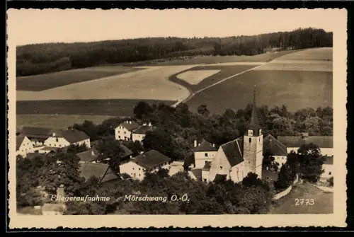 AK Mörschwang /O.Ö., Fliegeraufnahme mit Kirche