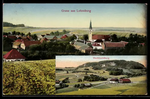 AK Lohnsburg, Ortsansicht mit Kirche und Hochkuchlberg
