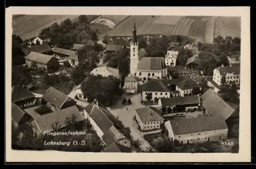 AK Lohnsburg O. D., Fliegeraufnahme mit Kirche