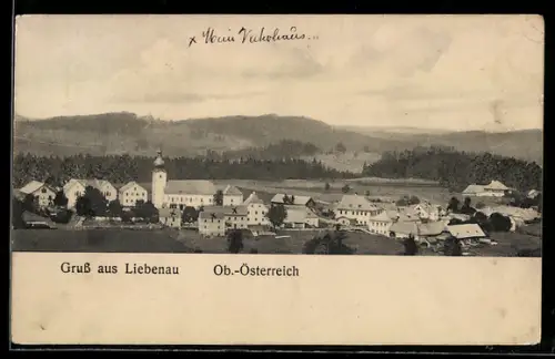 AK Liebenau /Ob. Öst., Ortsansicht mit Kirche