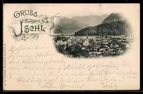 AK Ischl, Panorama mit Kirche