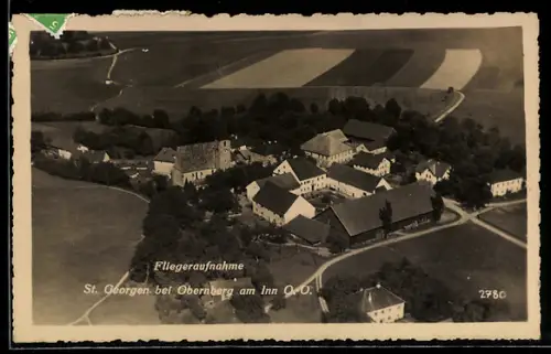 AK St. Georgen bei Obernberg, Fliegeraufnahme mit Feldern