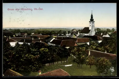AK Hörsching /Ob. Öst., Panorama mit Kirche