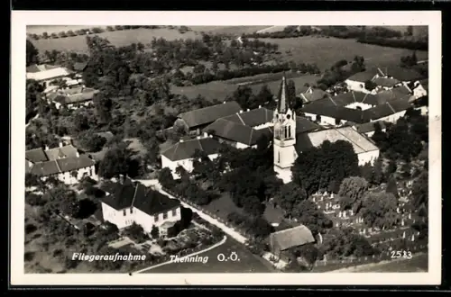 AK Thenning, Teilansicht mit Kirche vom Flugzeug aus