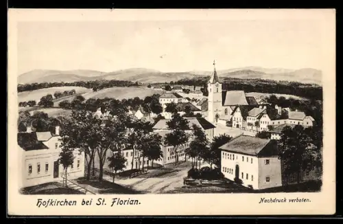 AK Hofkirchen im Traunkreis, Ortsansicht mit Hauptstrasse und Blick ins Land aus der Vogelschau