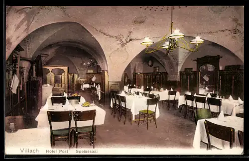 AK Villach, Hotel Post, Speisesaal, Innenansicht