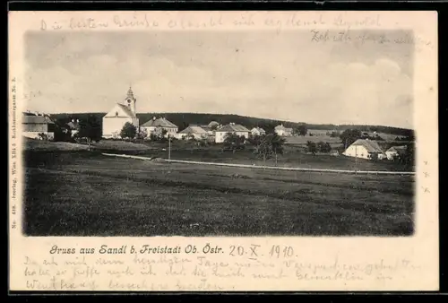 AK Sandl b. Freistadt, Ortspartie mit Kirche